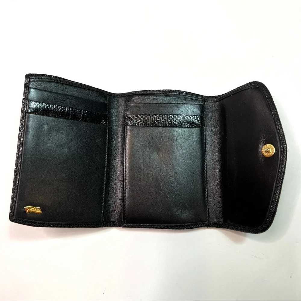 Vintage Judith Leiber Tri-fold Black Leather Wallet Credit Card Holder - Picture 3 of 14